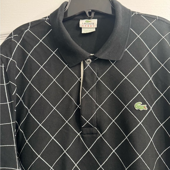 Lacoste Men's cotton Black Polo with White Grid Pattern. Ptp 24” length 28” - Picture 3 of 7